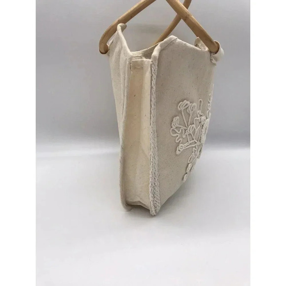 Handmade Canvas Clutch Purse‎ Embroidered Bamboo Handles Tote Bag Boho Cottage - Picture 3 of 14